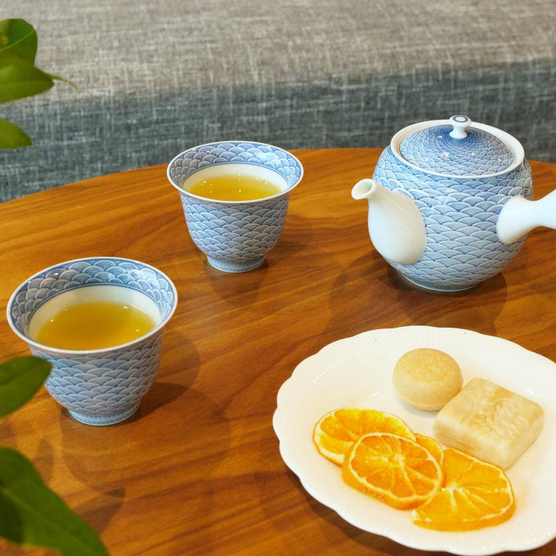 [TEA SET] 3 PIECES KYUSU & SENCHA HIRADO-SEIGAIHA | MIKAWACHI WARE | HIRADOSHOUZAN