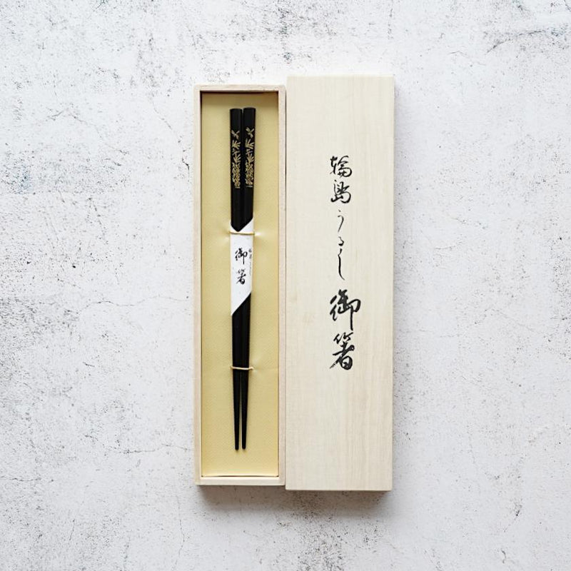 [ตะเกียบ] มือแกะสลัก Chinkin Dragonfly สีดำ (1 ชุด) | Hashimoto Kousaku Sikki | wajima lacquer