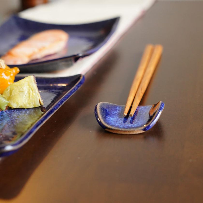 [Chopstick Rest] Indigo Round (2 ชิ้น) | Otani Ware | Onishi Toki