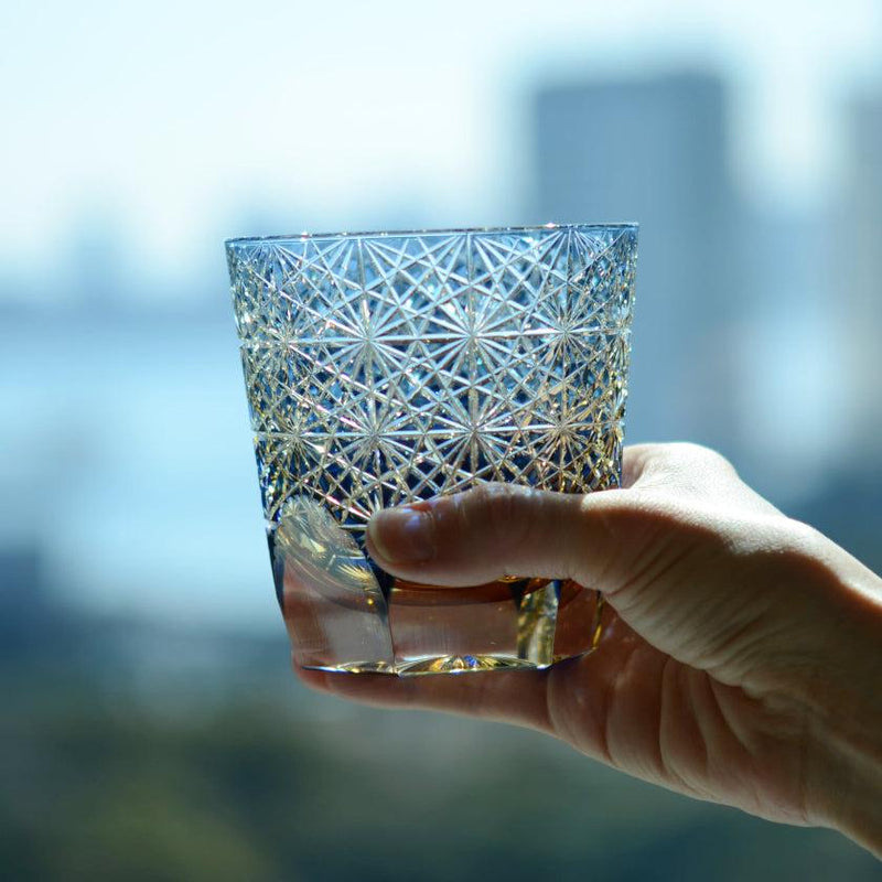 [แก้วหิน] แก้ววิสกี้ Kasaneirome Ogiku (ดอกเบญจมาศในความอุดมสมบูรณ์) | Edo Kiriko | คากามิคริสตัล