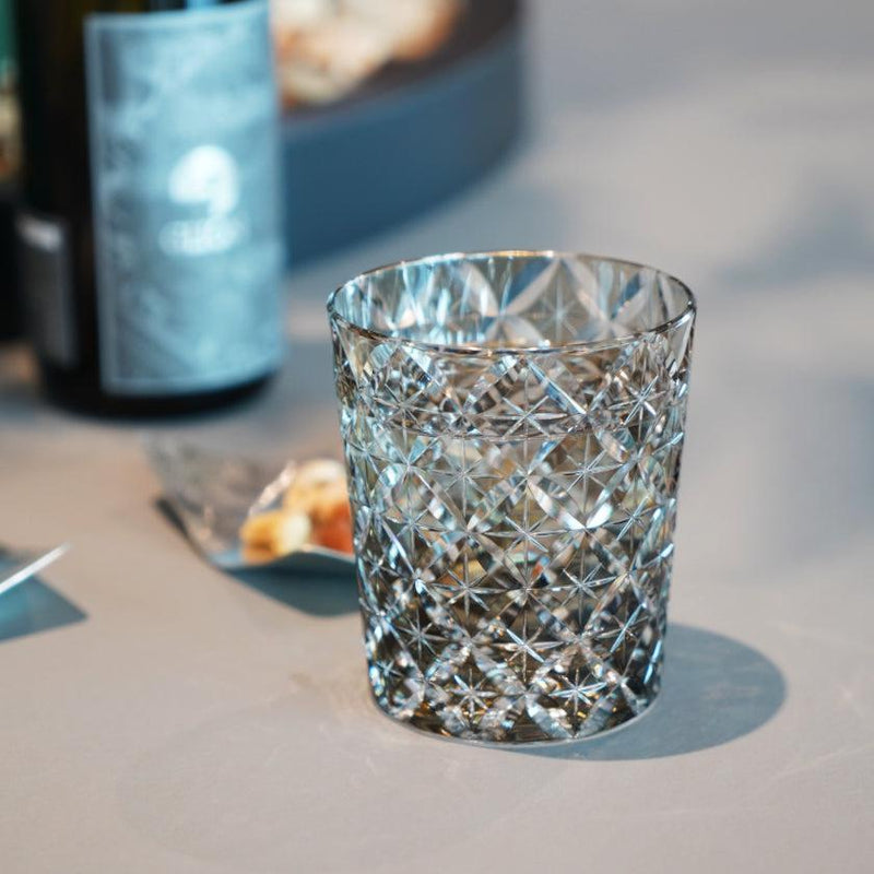 [Rocks Glass] WHISKEY GLASS CIRCLE MESH สีดำโดย Satoshi Nabetani Master of Crafts ดั้งเดิม | Edo Kiriko | คากามิคริสตัล