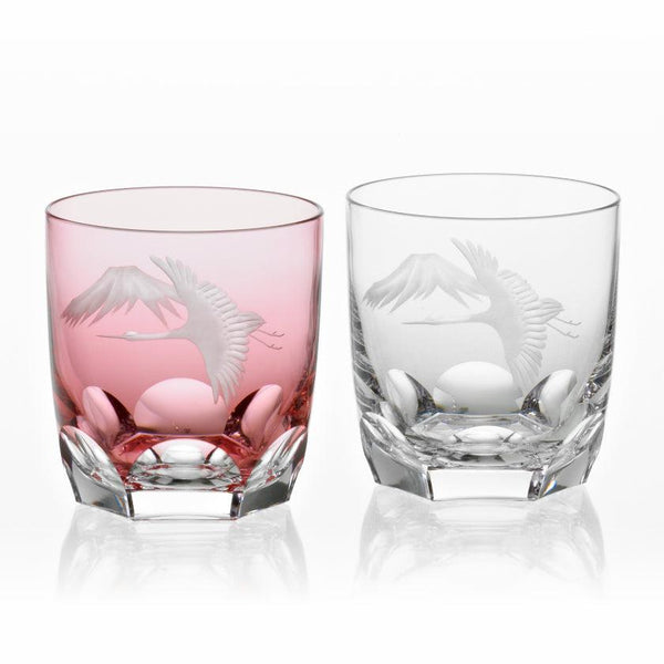 [Rocks Glass] คู่ของ Whisky Glasses Crane และ Fuji | รูปปั้น Gravure | คากามิคริสตัล