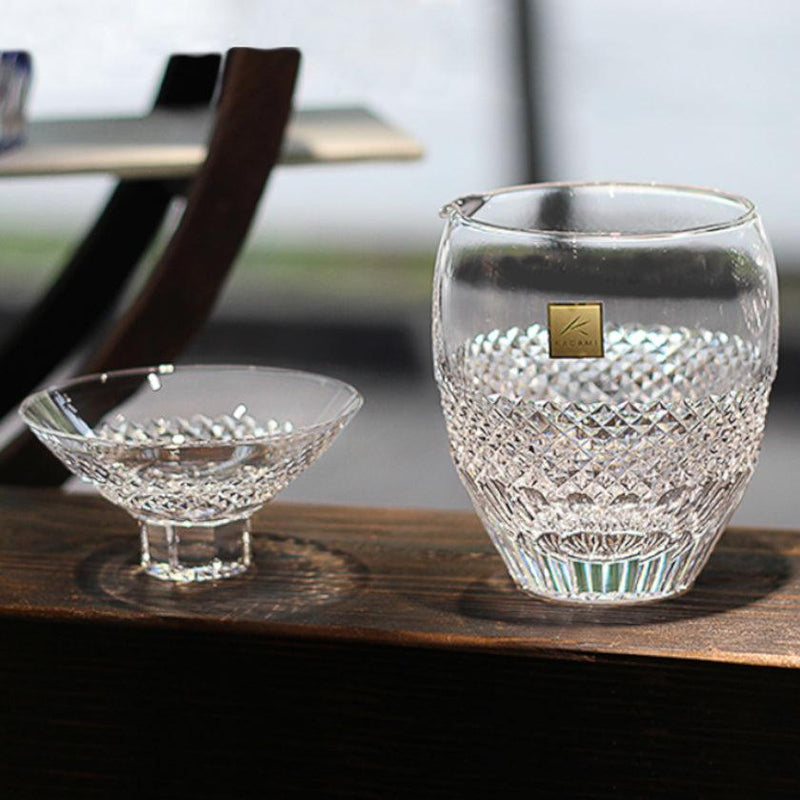 [清酒杯]扁平清酒杯魚秤|江戶切割玻璃|卡加米水晶