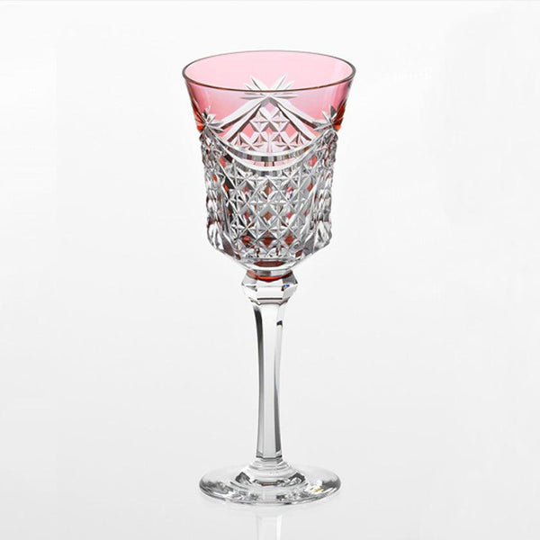 [แก้ว] ผ้าม่านแก้วไวน์และตะกร้า tetragonal (สีแดง) | Edo Kiriko | คากามิคริสตัล