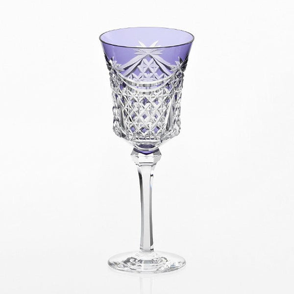 [แก้ว] ผ้าม่านแก้วไวน์และตะกร้า tetragonal (สีม่วง) | Edo Kiriko | คากามิคริสตัล