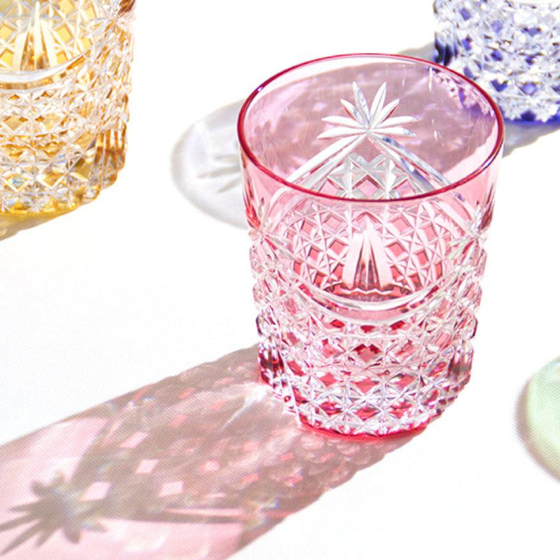 [ROCKS GLASS] WHISKEY GLASS DRAPE & TETRAGONAL BASKET WEAVE (RED) | EDO KIRIKO | KAGAMI CRYSTAL