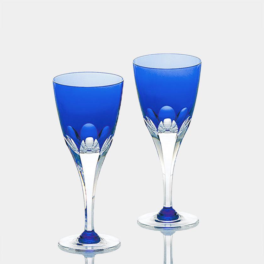 [GLASS] PAIR OF WINE GLASSES 'ROYAL BLUE' CRYSTAL GLASS KAGAMI CRY