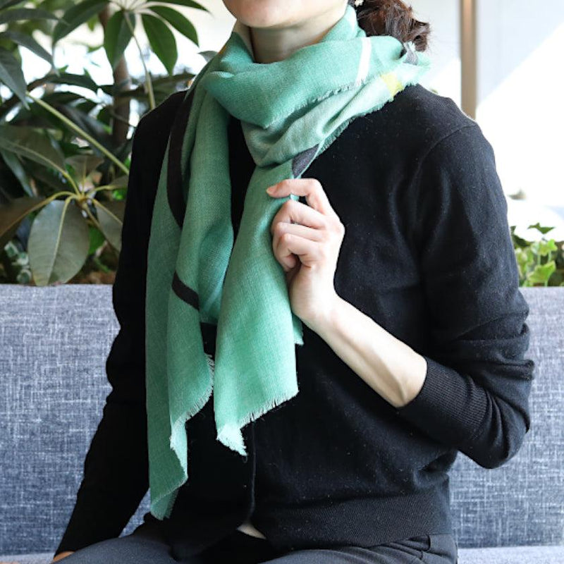 [圍巾]流線（藍綠色）S | Kyo Yuzen染色| Nogiguchi Kihei