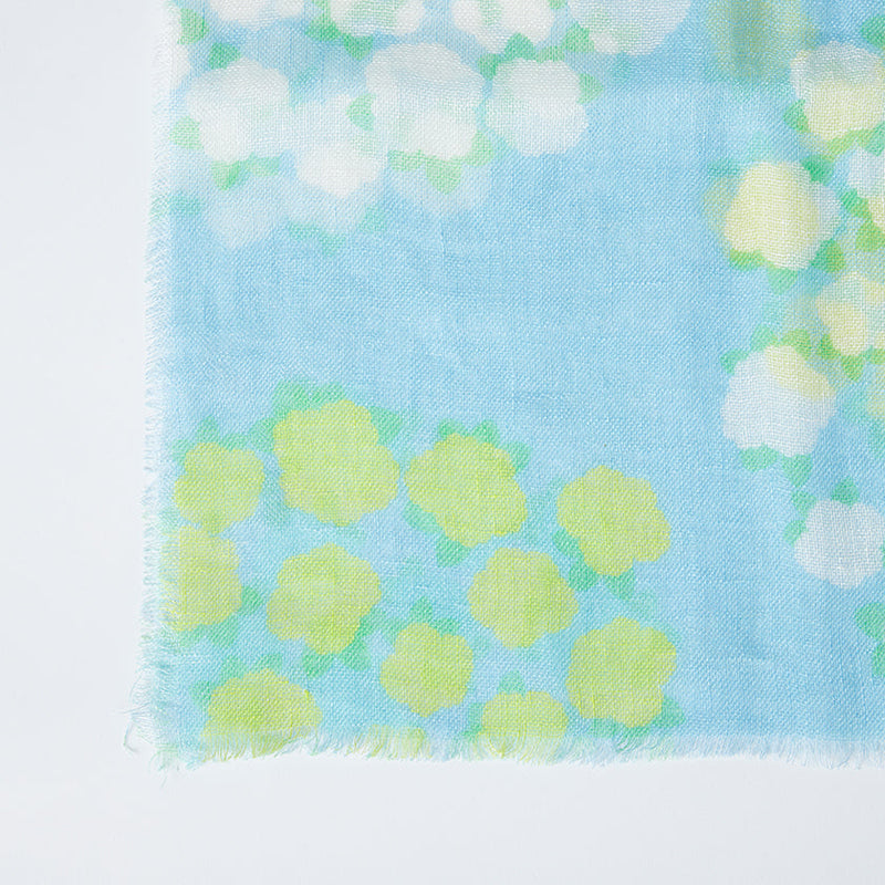 [STOLE] LINEN 160 X 35 FLOWER CIRCLE (BLUE) | KYO YUZEN DYEING | NOGIGUCHI KIHEI