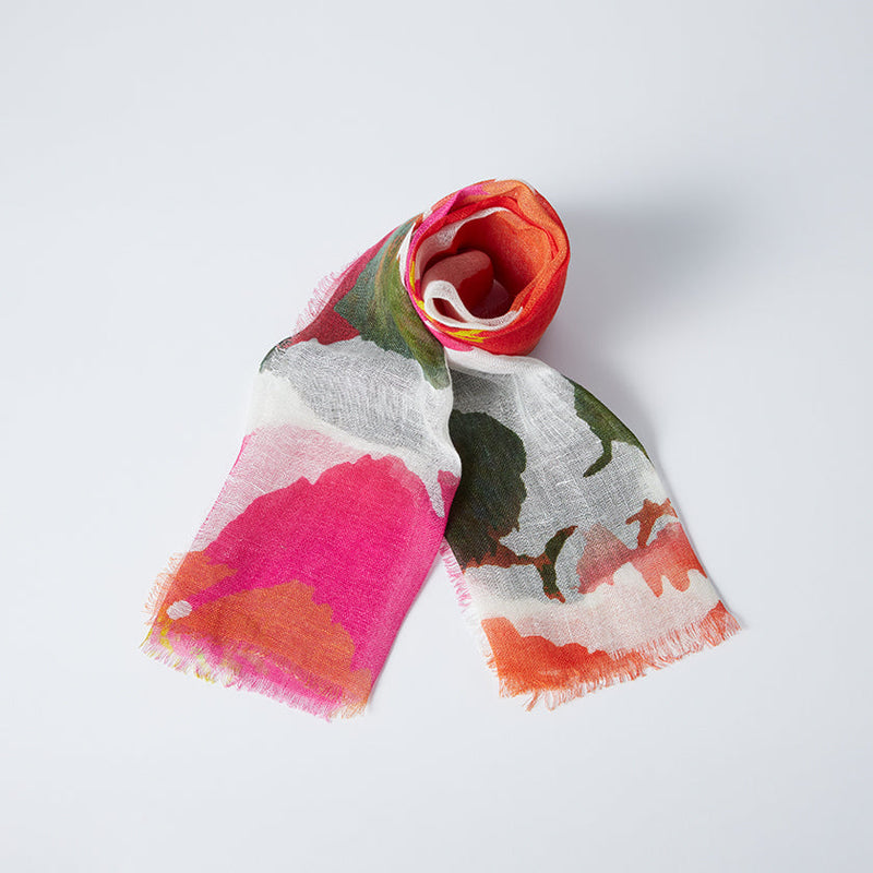 [ขโมย] ผ้าลินิน 160 x 35 Hibiscus (Vermilion-pink) | การย้อมสี Kyo Yuzen | Nogiguchi Kihei
