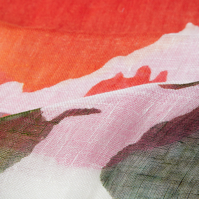 [ขโมย] ผ้าลินิน 160 x 35 Hibiscus (Vermilion-pink) | การย้อมสี Kyo Yuzen | Nogiguchi Kihei