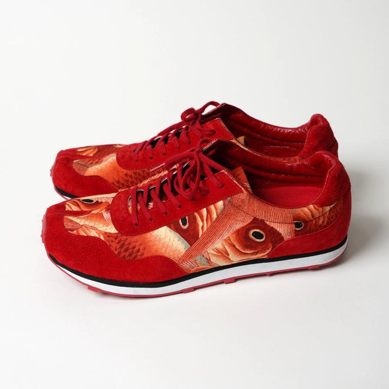[รองเท้าผ้าใบ] Tabira Red Fishes | Kyoto Yuzen Dyeing | majikao