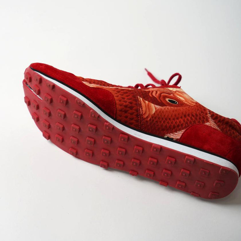 [รองเท้าผ้าใบ] Tabira Red Fishes | Kyoto Yuzen Dyeing | majikao