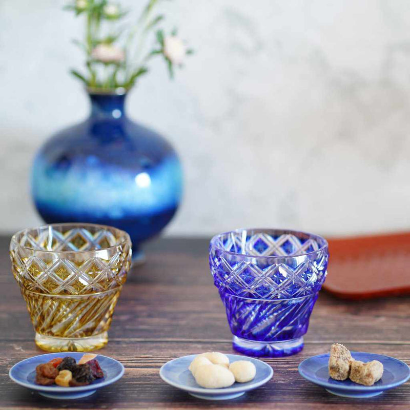 [แก้ว] ฟรีถ้วย (Lapis Lazuli) ในกล่อง Paulownia | Satuma Vidro | Satsuma Cut Glass