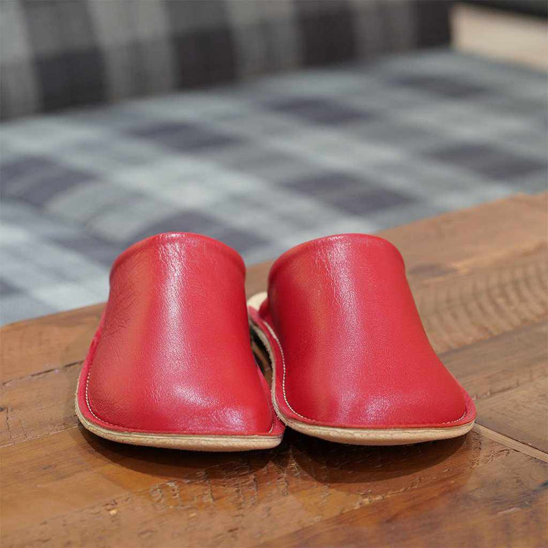 [拖鞋]雷拉正品皮革光滑房間薩博 （紅色） |皮革加工