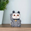 [BECKONING (Lucky) 고양이] Maneki Neko 체크 무늬 Pattern Blue (M) | 에도 아트 인형