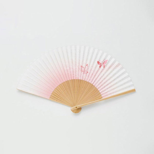 [แฟนมือ] พัดลมกระดาษหญิง Akikusa Peach Twin Butterflies | Kyoto Folding Fans | Ohnishi Tsune Shoten