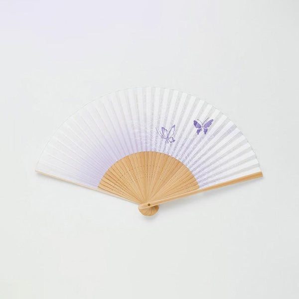 [พัดลมมือ] พัดลมกระดาษหญิง Akikusa สีม่วงสองผีเสื้อ | Kyoto Folding Fans | Ohnishi Tsune Shoten