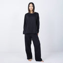 [RECOVERY APPAREL] SILKY TOUCH LONG-SLEEVE TOP & LONG PANTS SET BLACK | SEWING | Foo Tokyo