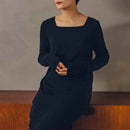 [CASUAL DRESS] SILK BLEND RIBBED KNIT (NAVY) | SEWING | Foo Tokyo