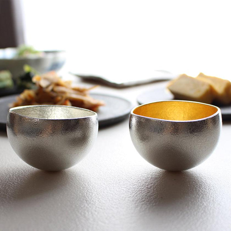 [Sake Cup] Kuzushi - Yure - (S) Tin และ Gold Leaf Set | Takaoka Bronze Casting