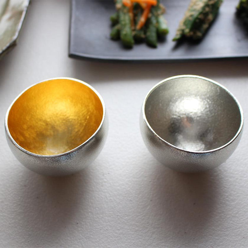 [Sake Cup] Kuzushi - Yure - (S) Tin และ Gold Leaf Set | Takaoka Bronze Casting