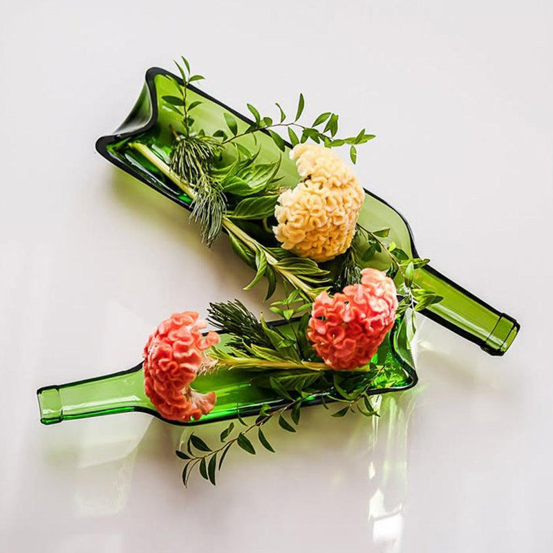 [대형 플레이트 (플래터)] Funew 와인 병 절반 컷 L 그린 | 에도 컷 유리