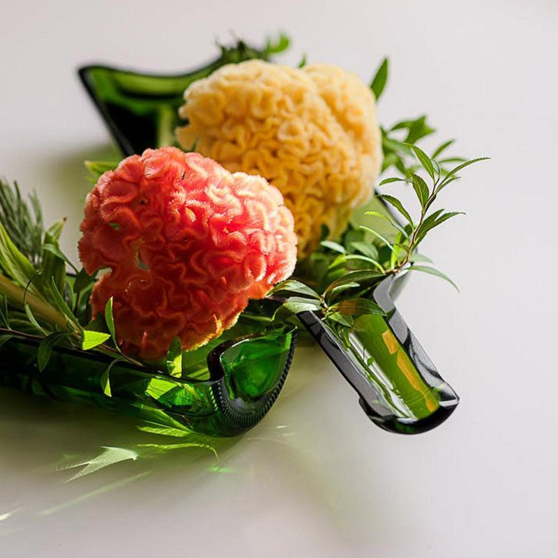 [대형 플레이트 (플래터)] Funew 와인 병 절반 컷 L 그린 | 에도 컷 유리