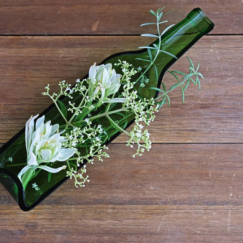 [LARGE PLATE (PLATTER)] FUNEW WINE BOTTLE HALF CUT M GREEN | EDO CUT GLASS