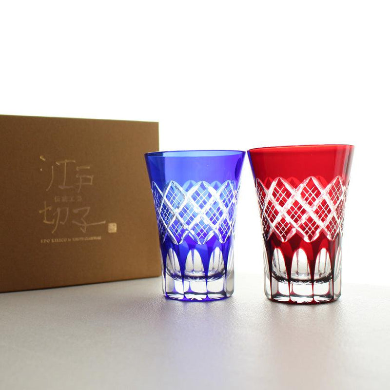 [GLASS] LAYERED YARAI TUMBLER PAIR | EDO CUT GLASS