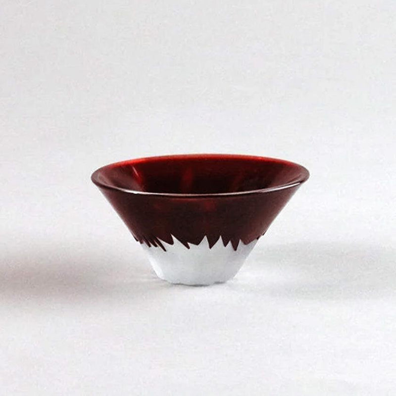 [GLASS] ENGRAVING GLASS RED FUJI CELEBRATION CUP IN A WOODEN BOX | EDO GLASS