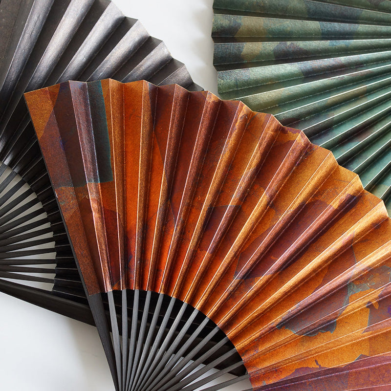 [HAND FAN] SMOKED SILVER MIX PATTERN | KYOTO FOLDING FANS| YASUTO YONEHARA