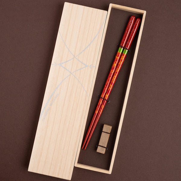 [CHOPSTICKS] NIGHT SKY AKATSUKI WITH CHOPSTICK REST (22.5cm) PAULOWNIA WOOD BOX | CHOPSTICKS OF WAKASA | CRYSTAL