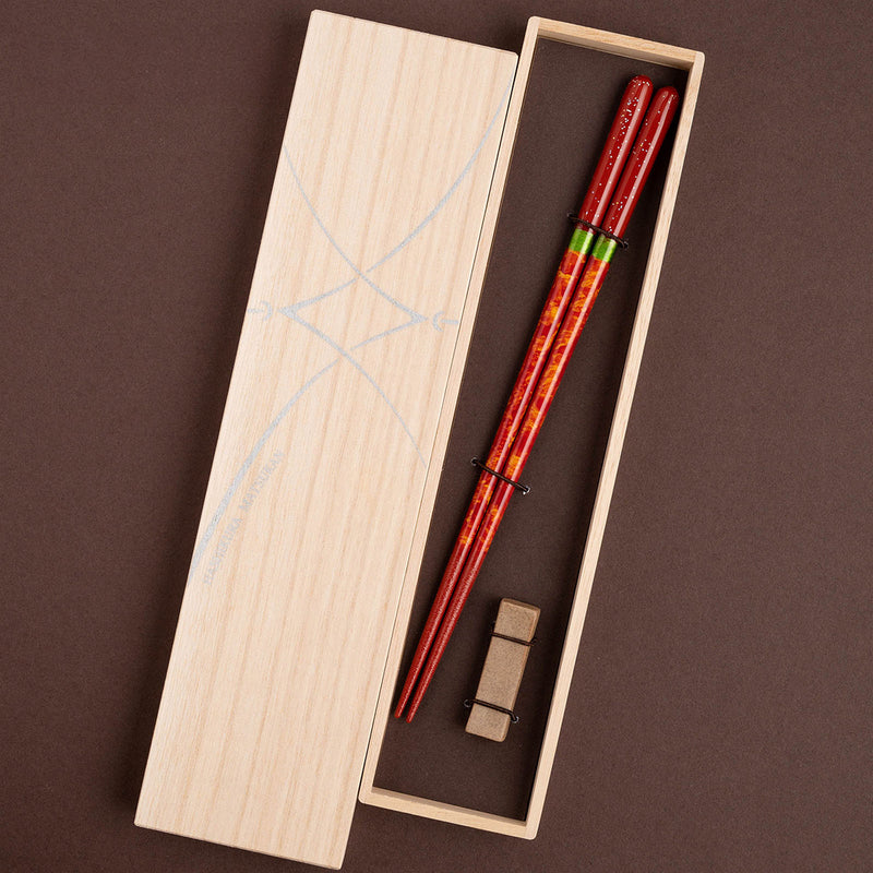 [CHOPSTICKS] NIGHT SKY AKATSUKI WITH CHOPSTICK REST (22.5cm) PAULOWNIA WOOD BOX | CHOPSTICKS OF WAKASA | CRYSTAL