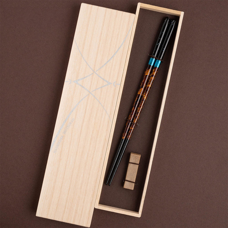 [CHOPSTICKS] NIGHT SKY YOI WITH CHOPSTICK REST (22.5cm) PAULOWNIA WOOD BOX | CHOPSTICKS OF WAKASA | CRYSTAL