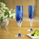 [ROCKS GLASS] PAIR OF FLUTE CHAMPAGNE GLASSES "ROYAL BLUE" | CRYSTAL GLASS | KAGAMI CRYSTAL