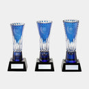 [TROPHY] TROPHY (BLUE) BAMBOO LEAVES & TETRAGONAL BASKET WEAVE | EDO KIRIKO | KAGAMI CRYSTAL