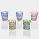 [ROCKS GLASS] SET OF 5 GLASSES DRAPE & TETRAGONAL BASKET WEAVE | EDO KIRIKO | KAGAMI CRYSTAL