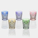 [ROCKS GLASS] SET OF 5 GLASSES DRAPE & TETRAGONAL BASKET WEAVE | EDO KIRIKO | KAGAMI CRYSTAL