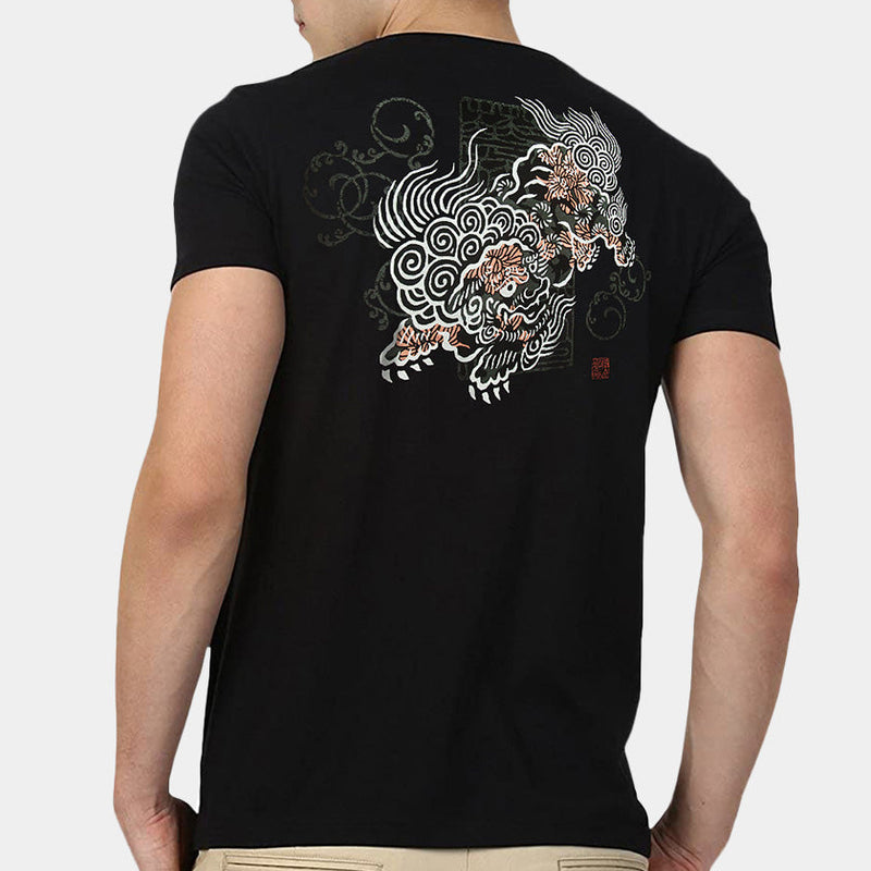 [T-SHIRT] PEONY LION | SILK-SCREEN PRINT | WAJIN Art T-shirts Japan