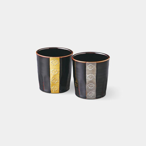 [CUP SETS] GOLD AND SILVER LINE ROCK CUP PAIR | HASAMI WARES| SAIKAI TOKI
