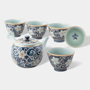 [JAPANESE TEA POT & CUPS] KARAKUSA CHINESE BELLFLOWER SET OF 6 | HASAMI WARES| SAIKAI TOKI