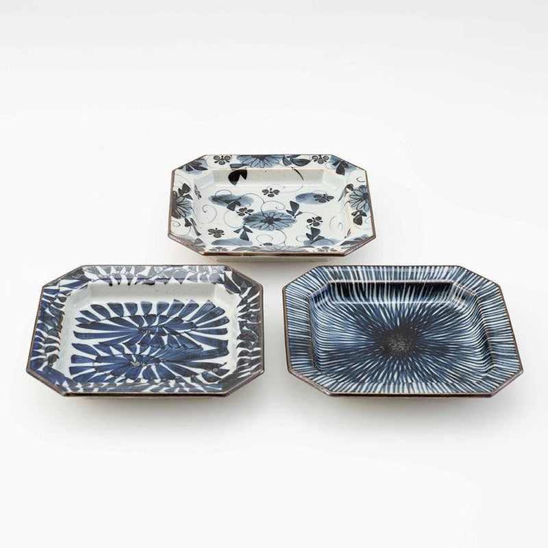 [DISH] ANTIQUE DYED PICTURE OCTAGON SET OF 3 | HASAMI WARES| SAIKAI TOKI