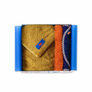 [嬰兒禮品套]帶環 * 1（黃金） /首席毛巾 * 1（橙色） /圍嘴 * 1（海軍）|有機毛巾|河馬