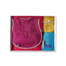 [BABY GIFT SET] SWADDLE * 1 (ROSE) / BIB * 1 (CASSIS) / STRAP COVER * 1 (GOLD) / TOWEL WITH LOOP * 1 (CARIBBEAN BLUE) | ORGANIC TOWEL | HIPPOPOTAMUS