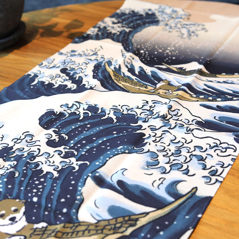 [TOWELS] TENUGUI HOKUSAI MAME-SHIBA AND BIG WAVE | YOKOHAMA DYEING | HAMAMONYO