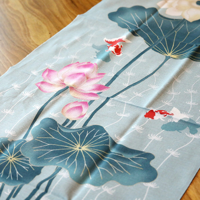 [TOWELS] TENUGUI LOTUS AND GOLDFISH | YOKOHAMA DYEING | HAMAMONYO