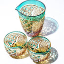 [EDO KIRIKO] KIKUTSUNAGI AND KAGOME THREE-PIECE SET FOR SAKE | TABLEAU