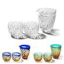 [EDO KIRIKO] KIKUTSUNAGI AND KAGOME THREE-PIECE SET FOR SAKE | TABLEAU