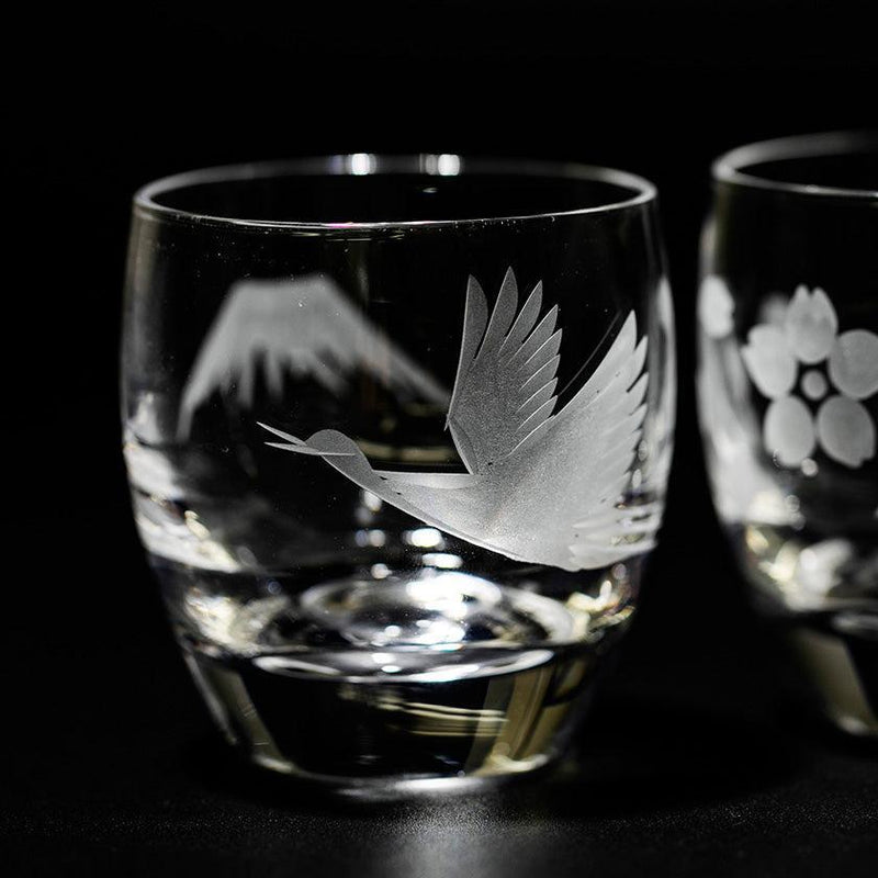 江戶切子]「富士山」與「鶴」「櫻花」清酒杯|畫面｜Made in Japan